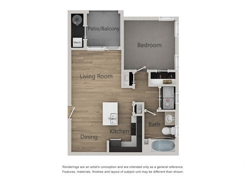 Floor plan for 1 bed, 1 bath, 746 sqft